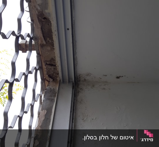 קיר עם סדקים ותקרה עם סימני רטיבות